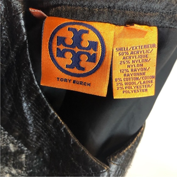 Tory Burch Black Gray Tweed Coat Faux Leather Trim, 8 - Picture 6 of 9